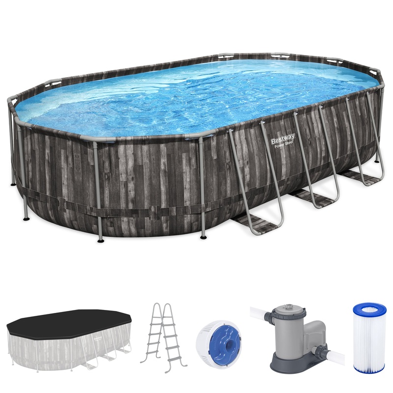 Bestway Power Steel 20x12x4 Foot Above Ground Oval Pool Set (For Parts)
