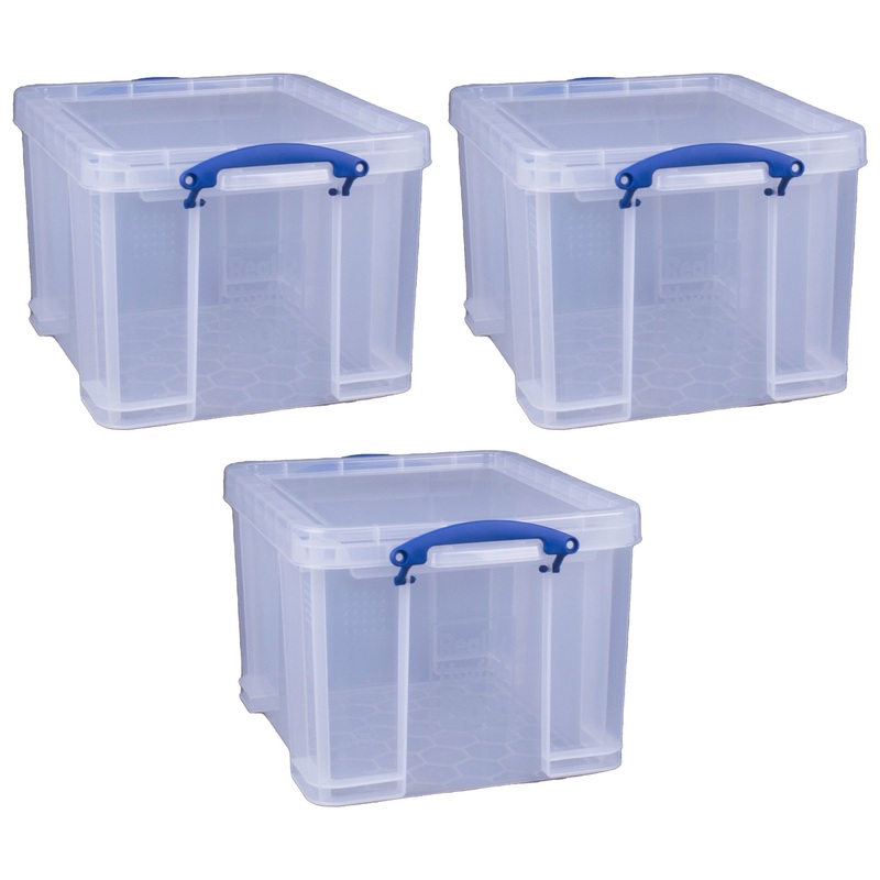Really Useful Box 32 liter Storage Container w/Lock Handles, Clear(3pk)(Used)