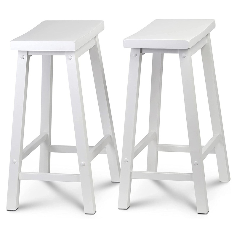 PJ Wood Classic Saddle-Seat 24″ Tall Counter Stools, White, (Set of 2)(Open Box)