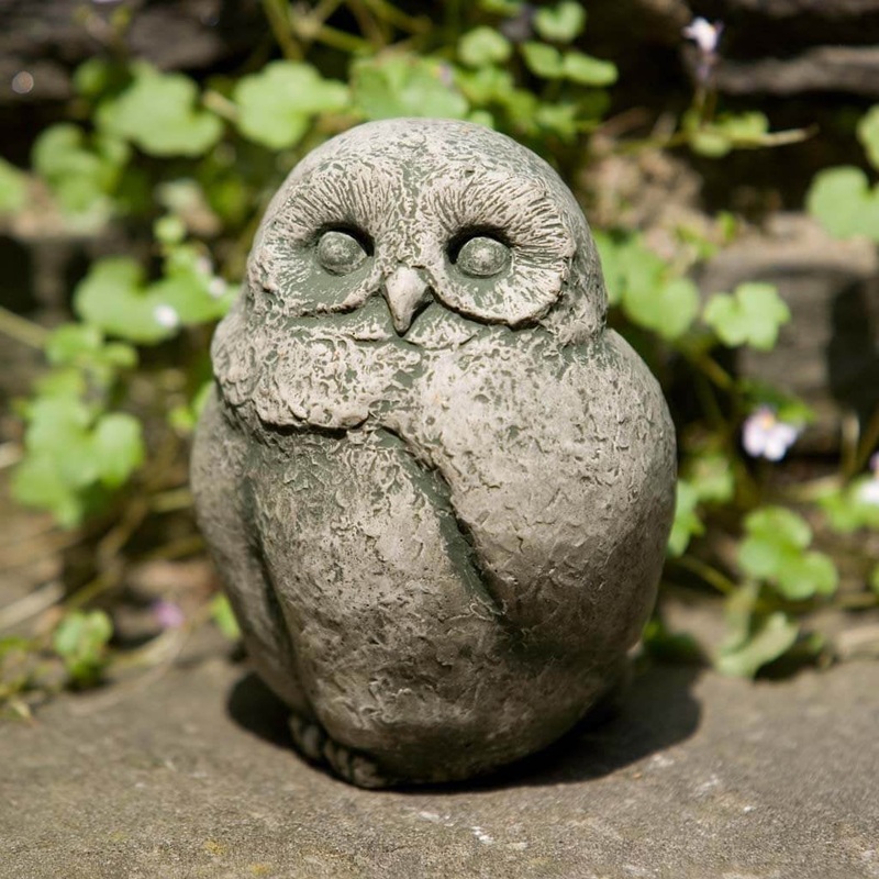 Baby Barn Owl Cast Stone Garden Statue