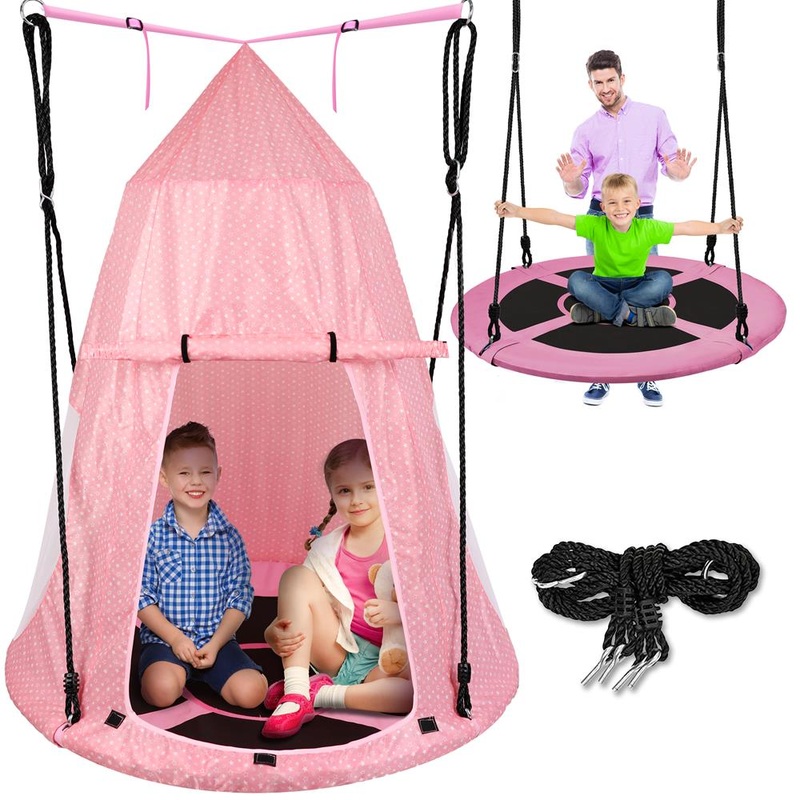 ChildrenS Tree Swing Tent – Indoor/Outdoor Hanging Rope Swing Hangout Kit (Pink)