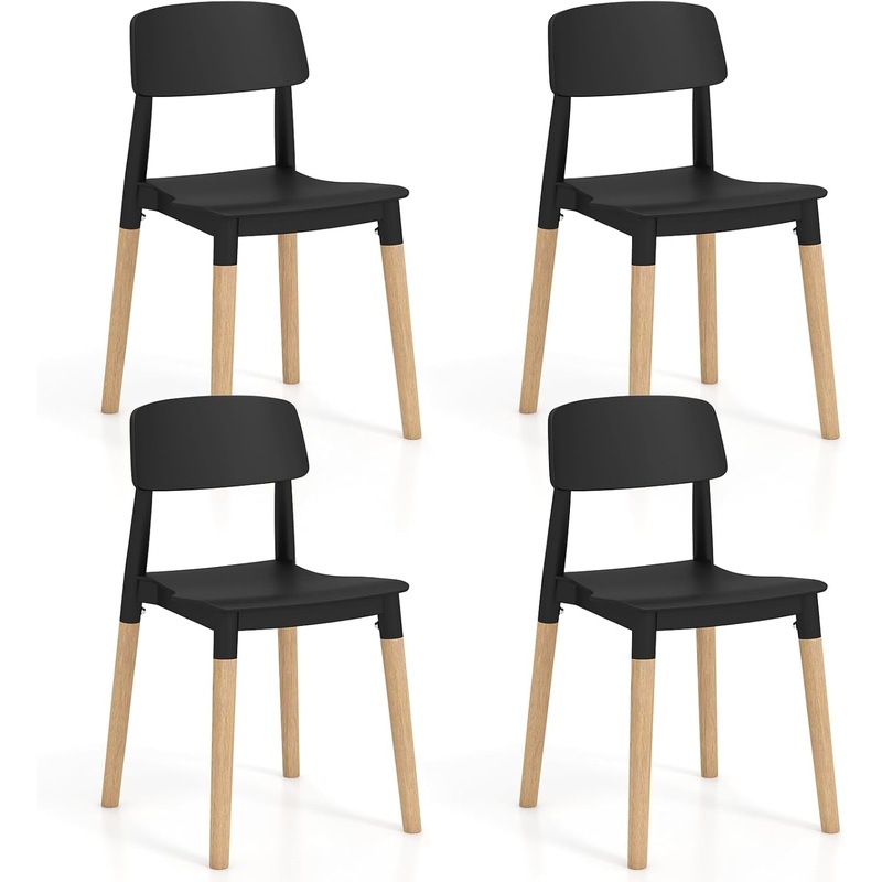 Wooden Dining Chairs Set of 4, Modern Dining Side Chairs Set W/Ergonomic Backrest, Wide Seat & Sturdy Wooden Legs, Armless Kitchen Chairs for Dining Room Living Room Restaurant Cafe (Black) Black