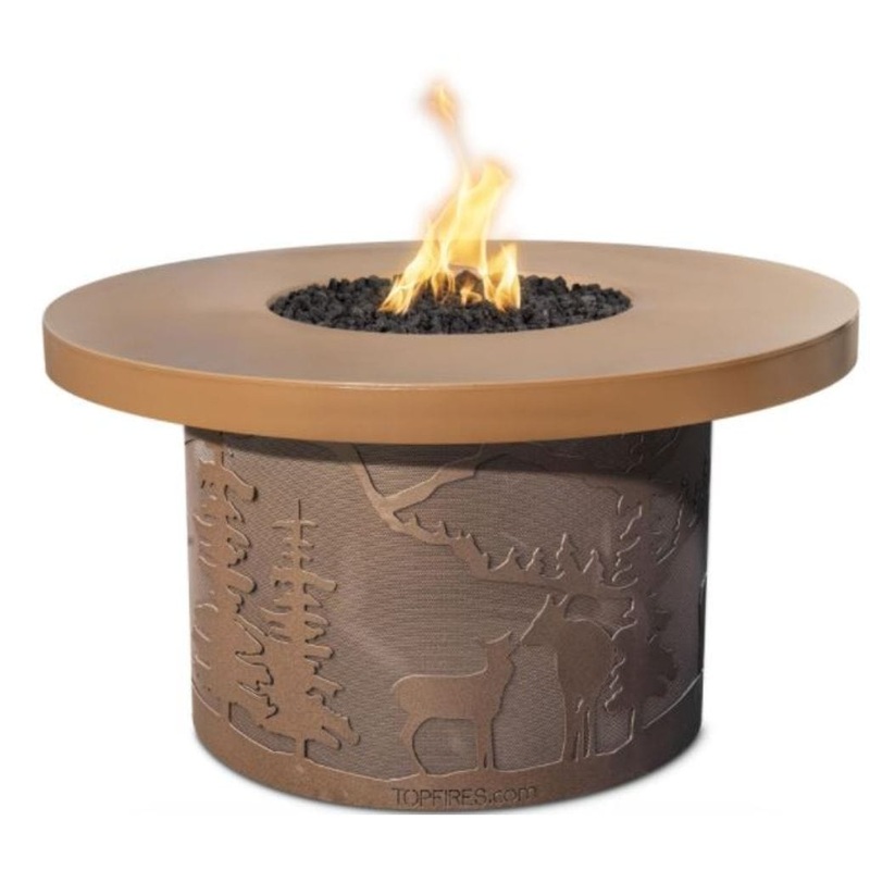 The Outdoor Plus The Outdoor Plus 46 Inch Country GFRC Metallic/Rustic Top and Powdered Steel Base Round Natural Gas Fire Table Metallic Bronze Black