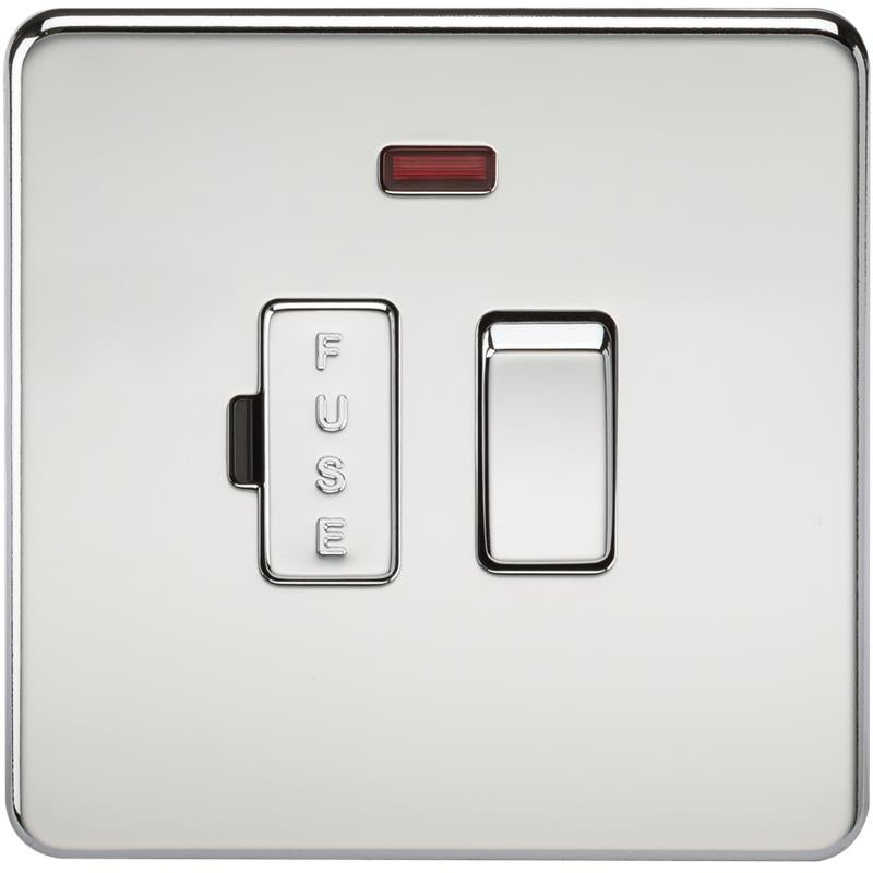 13A Screwless Polished Chrome Switched Fused Spur Connector Unit with Neon