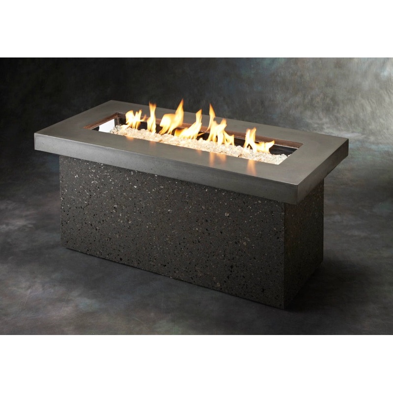 The Outdoor Greatroom Company Key Largo Linear Gas Fire Pit Table Midnight Mist Manual Ignition