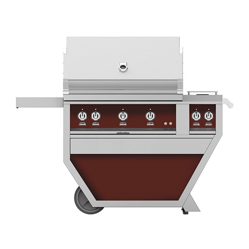 Hestan 36-Inch Propane Gas Freestanding Deluxe Grill with Double Side Burner – 3 Trellis w/ Rotisserie in Burgundy – GABR36CX2-LP-BG hestan-36lpfreestandinggrills-master