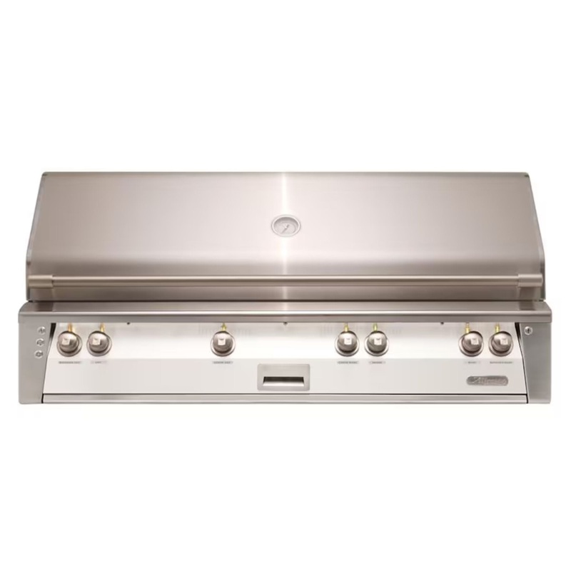 Alfresco 56″ Built-In Stainless Steel Gas Grill in Signal White with Rotisserie, Sear Zone & Smoker Drawer Propane