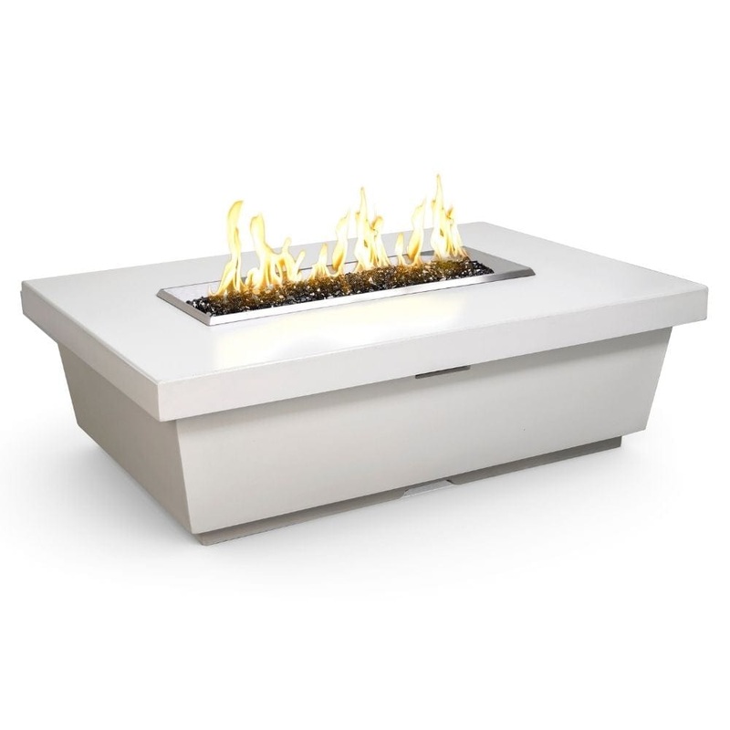 American Fyre Designs Contempo 52-Inch Concrete Rectangular Gas Fire Pit Table White Aspen Manual Ignition System Natural Gas
