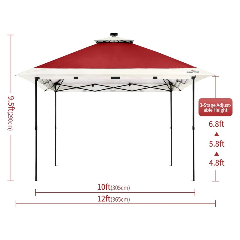 Suntime 12×12 Instant Pop Up Gazebo Solar Light Screen Canopy Tent Shelter, Red
