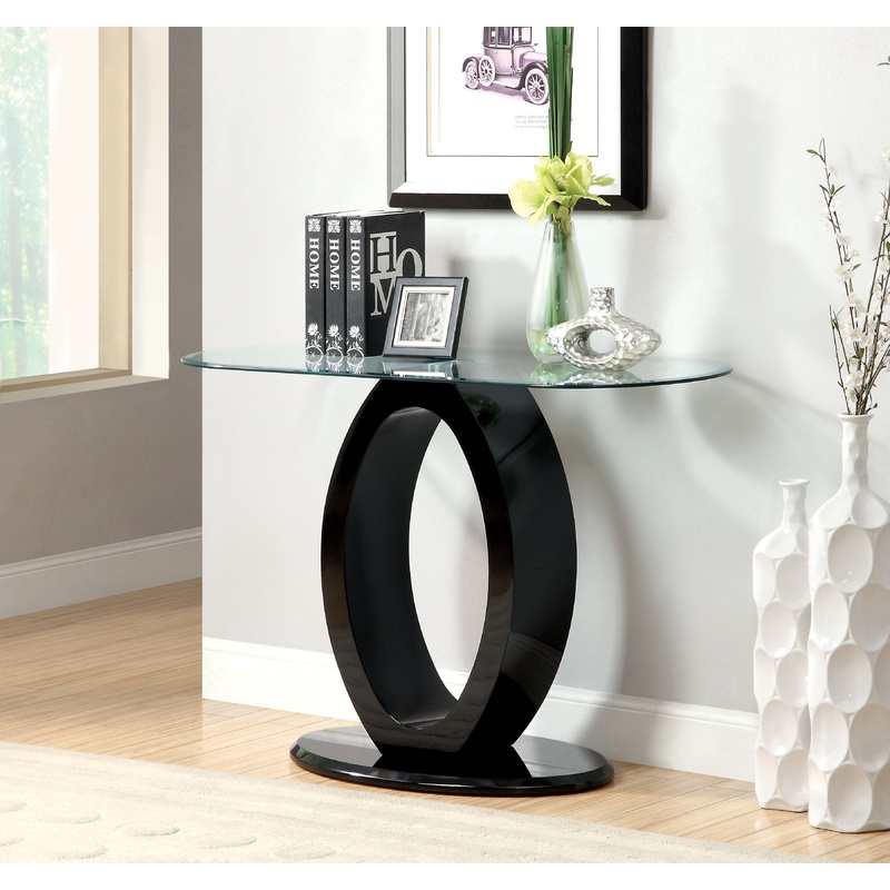 Lyndie Contemporary Glass Top Console Table in Black