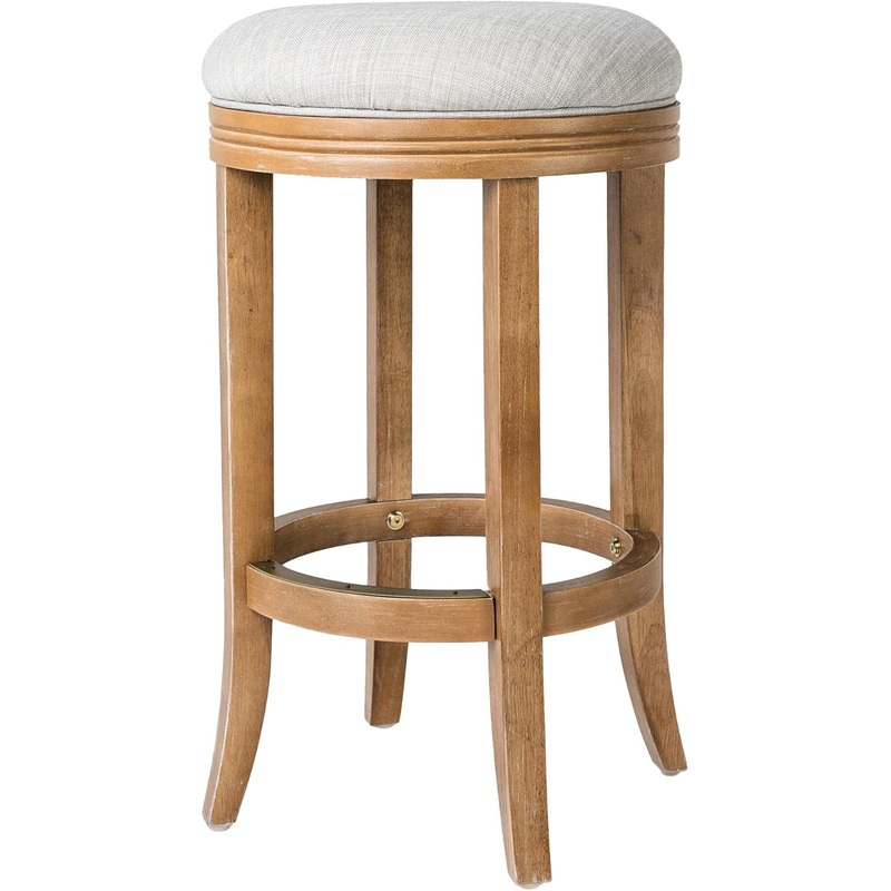 Eva 31 Inch Tall Bar Height Rotating Backless Barstool in Weathered Oak Finish with Sand Color Fabric Upholstered Seat Weathered Oak Bar – 31″ Seat Height