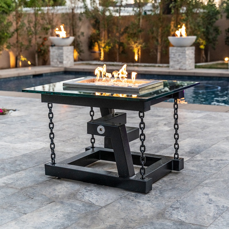 Newton 38″ Copper Vein Powder Coated Metal Natural Gas Fire Pit with Chain Support & Match Lit Ignition – The Outdoor Plus