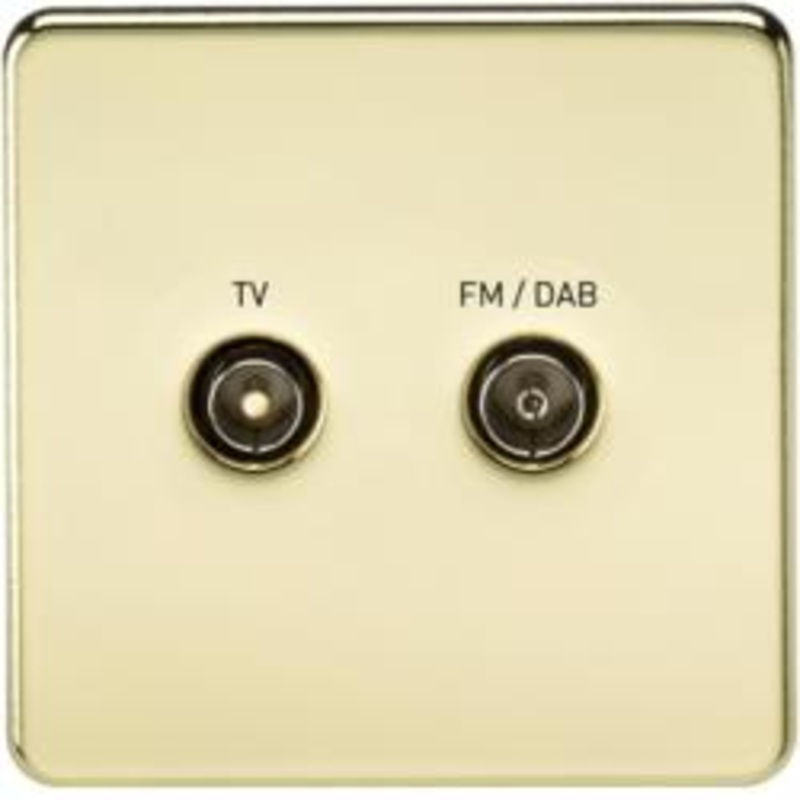 Screened Diplex TV and FM DAB Outlet 1G Screwless Polished Brass Wall Plate