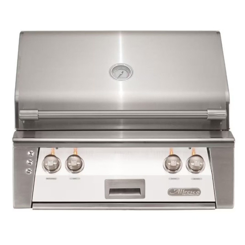 Alfresco 30-Inch Built-in Stainless Steel Gas Grill w/ Rotisserie in Matte Signal White Propane