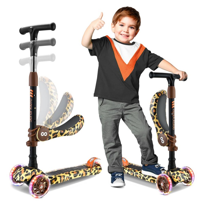 Infinity 3-Wheel Kids Scooter – Child & Toddler Toy Scooter With Built-In Led Wheel Lights, Fold-Out Comfort Seat (Leopard)