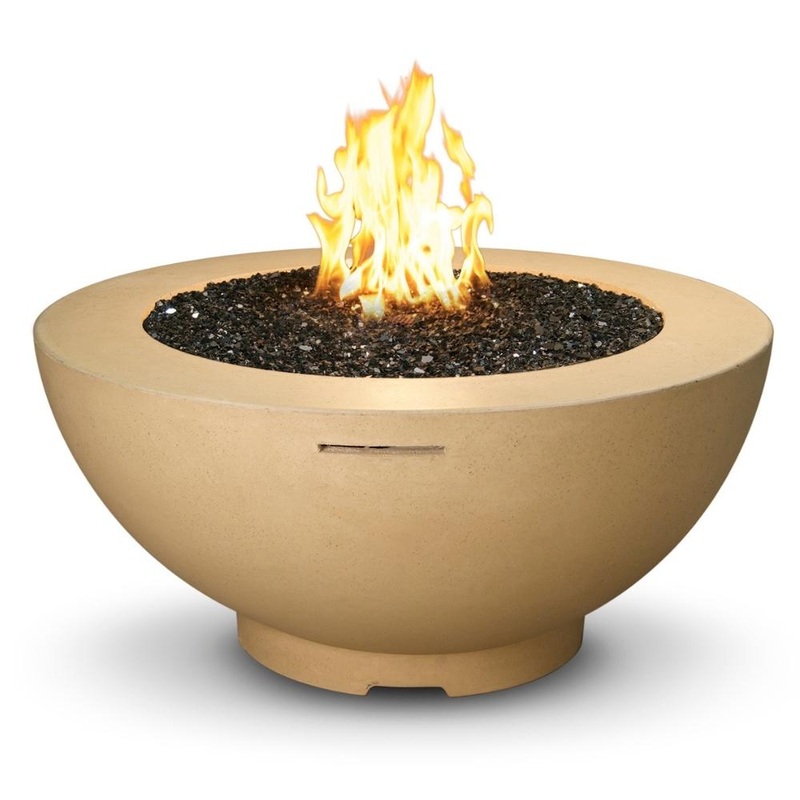 American Fyre Designs 48-Inch Round Concrete Gas Fire Bowl White Aspen Manual Ignition System Natural Gas
