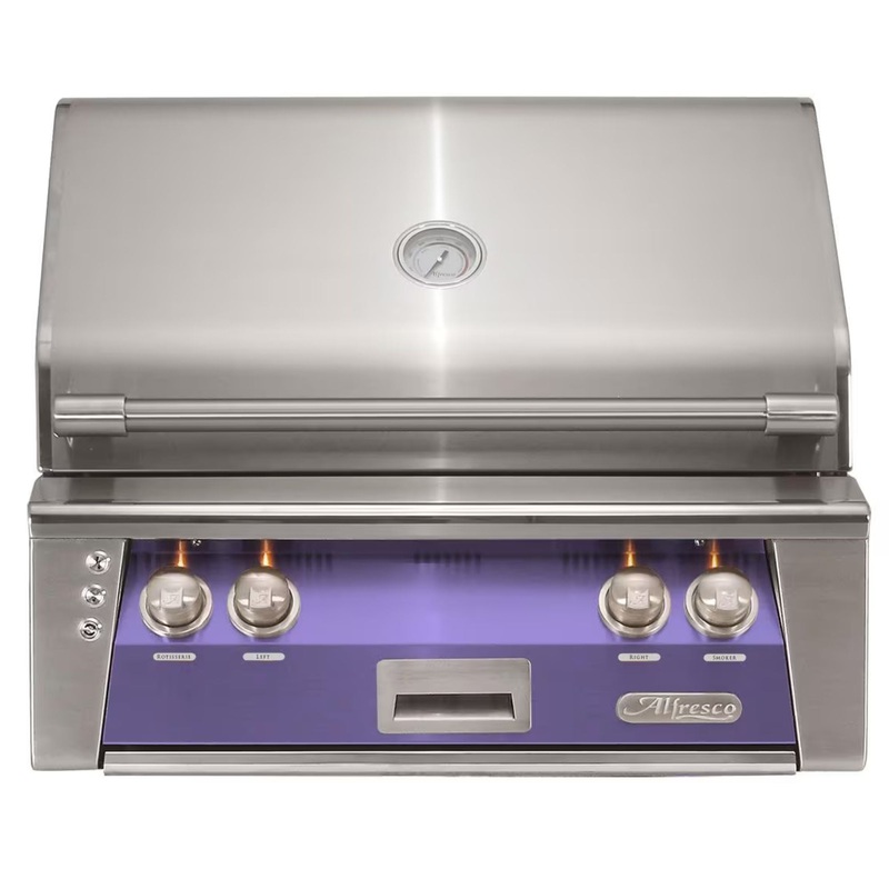 Alfresco 30″ Blue Lilac Built-In Gas Grill with Rotisserie, Sear Zone & Smoker System Propane