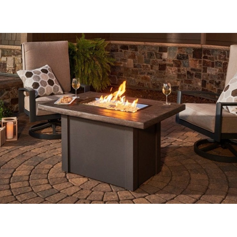 The Outdoor GreatRoom Havenwood 62″ Rectangular Gas Fire Pit Table 44″ Driftwood Graphite Grey