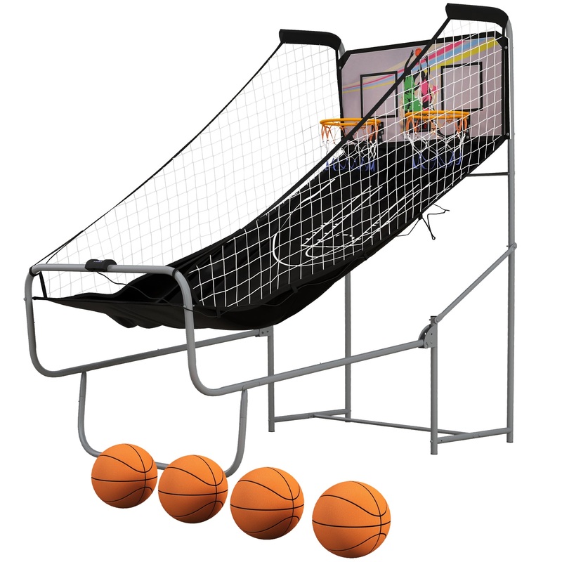 Basketball Arcade Game with Double Hoops, Electronic Scorer