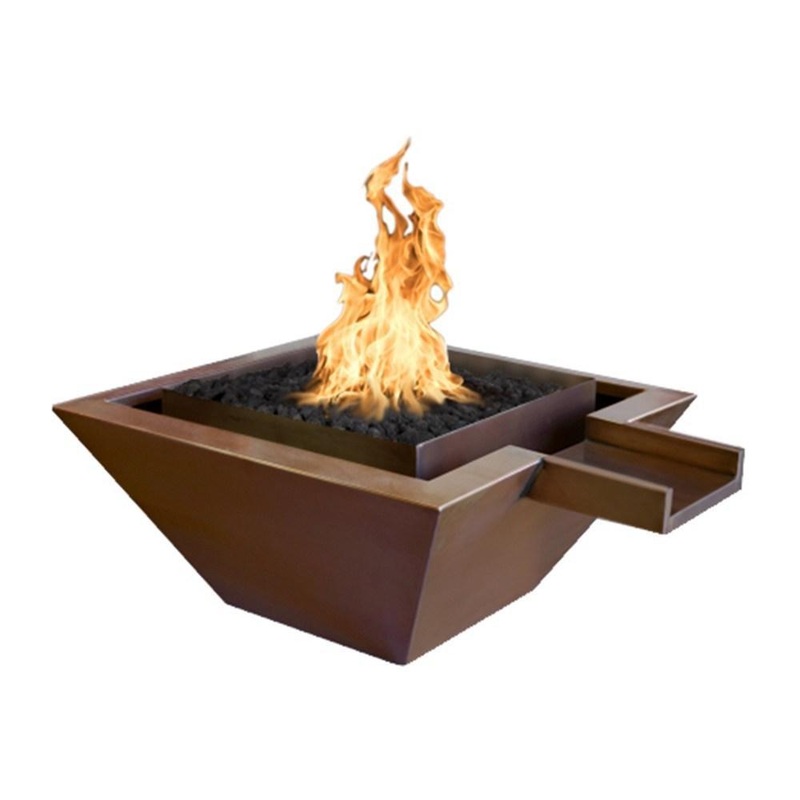 Top Fires Maya 30-Inch Square Copper Gas Fire and Water Bowl – Match Lit (OPT-SQ30FANDW) Liquid Propane