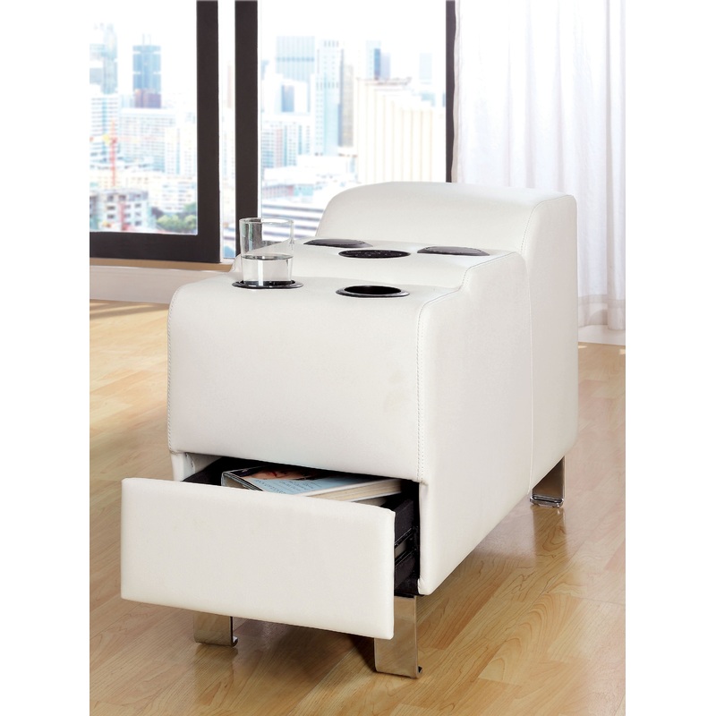 Aster Contemporary Faux Leather Bluetooth Speaker Console in White