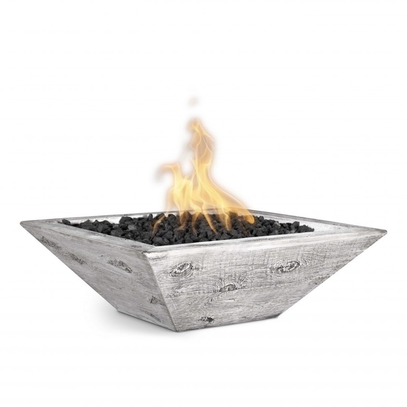 Top Fires Maya Square Wood Grain GFRC Gas Fire Bowl – Match Lit Liquid Propane 24″ Wide Ivory