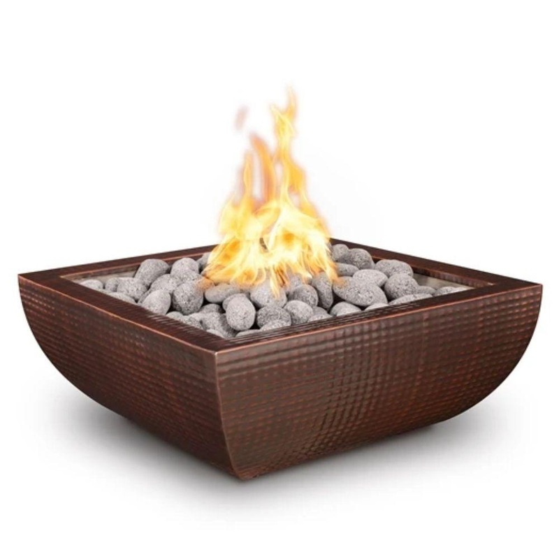 Top Fires Avalon Square Hammered Copper Gas Fire Bowl – Electronic Liquid Propane 24″ Wide
