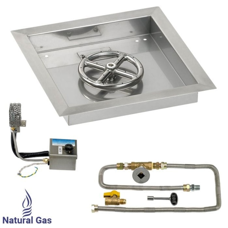 American Fire Glass SS-SQPSIT-12 Square Stainless Steel Drop-In Pan with S.I.T. System 12-Inch, Fire Pit Ring 6-Inch Natural Gas