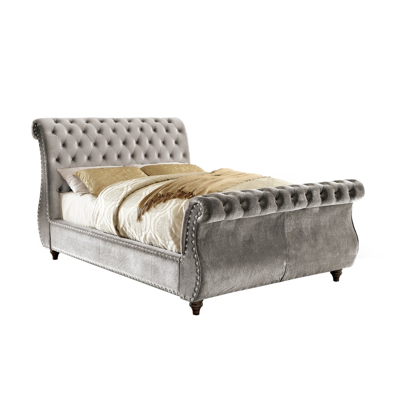 Shirley Transitional Fabric Eastern King Platform Bed in Gray