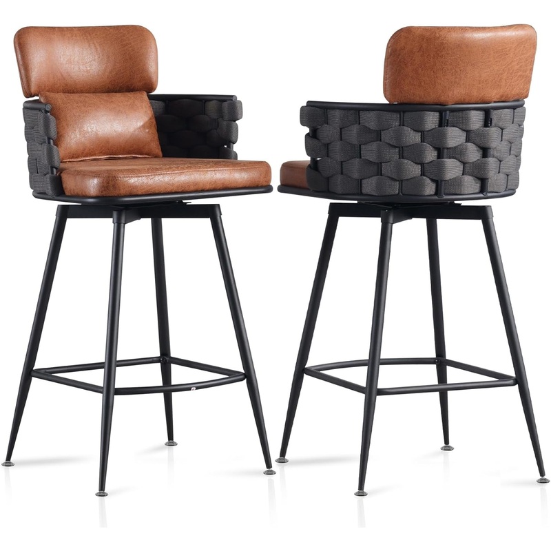 Hand Woven Counter Height Bar Stools Set of Two Whiskey Brownblack 26″-2 Pcs