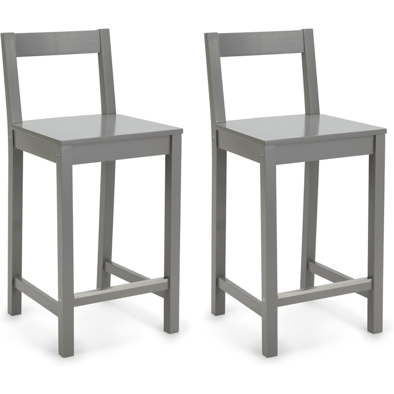 Wooden Bar Stool with Backrest, Grey, Set of 2 Grey 2 Pack