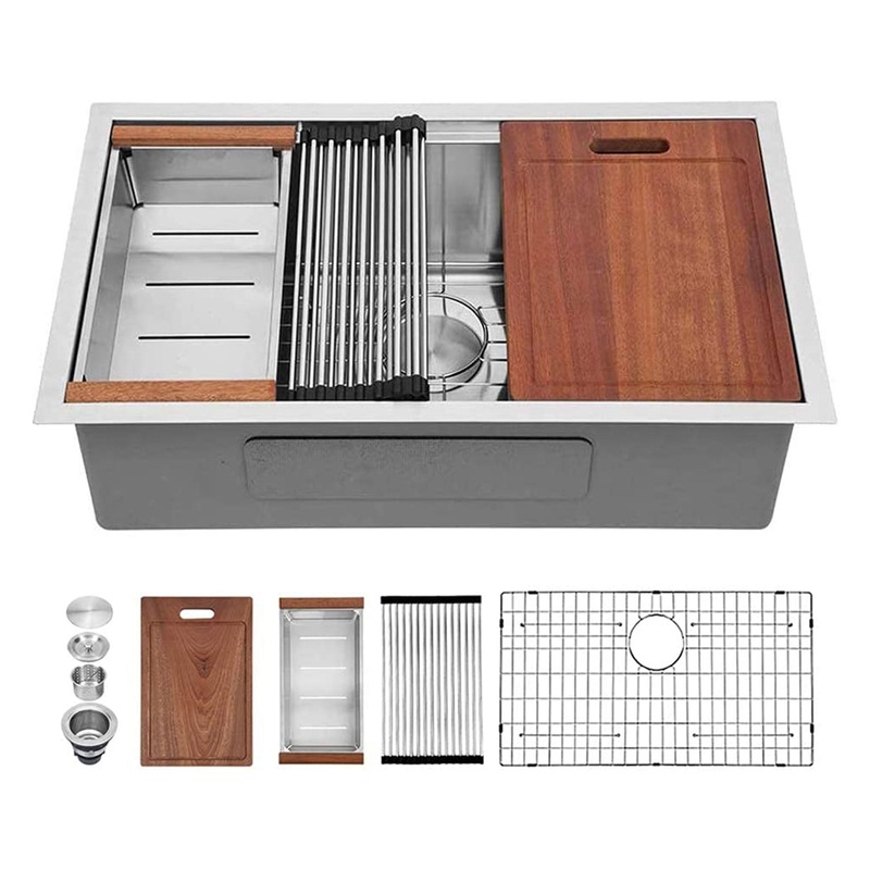 28×18 In Undermount Brushed Stainless Steel Single Bowl Kitchen Sink (For Parts)