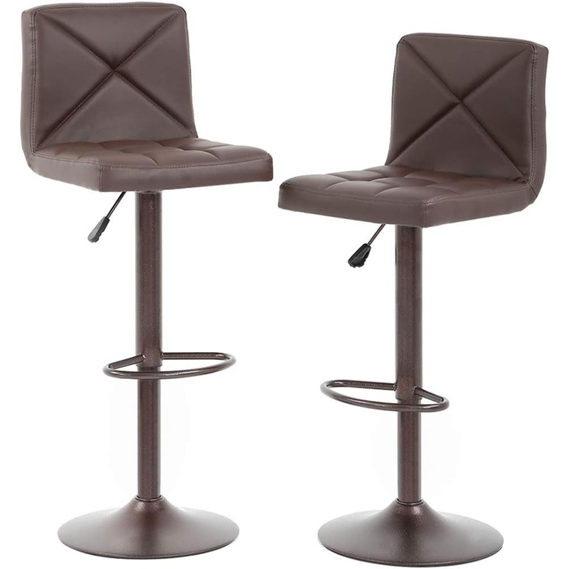 Counter Height Bar Stools Set of 2 PU Leather Modern Height Adjustable Swivel Barstools Hydraulic Chair Bar Stools Brown