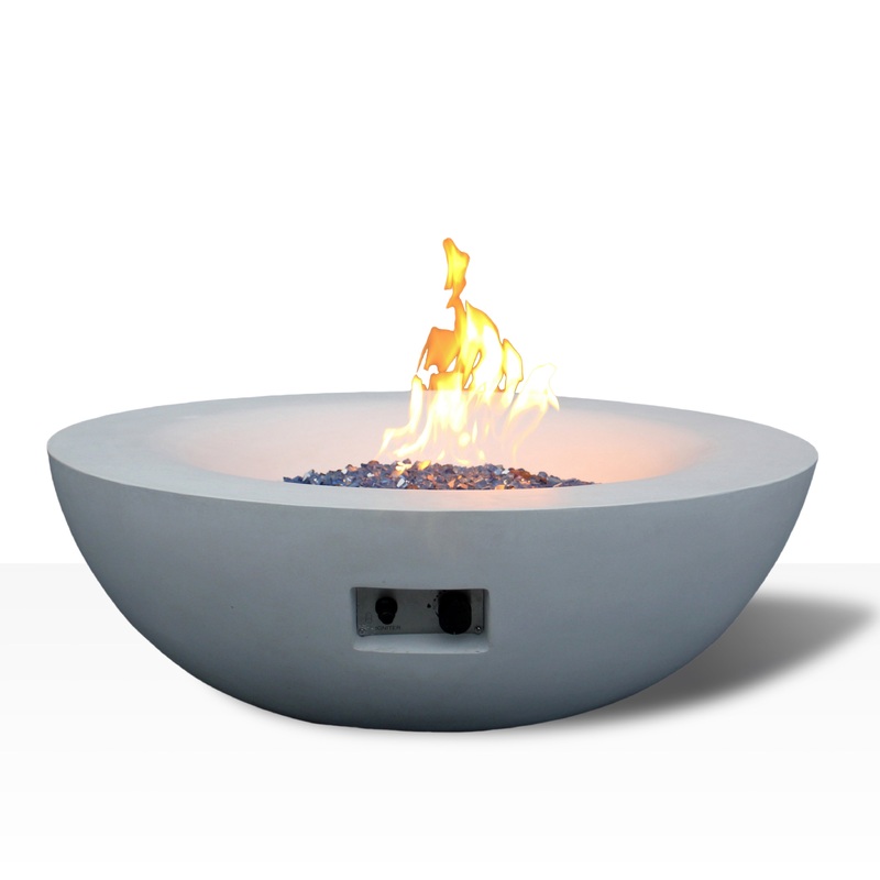 42 Inch Outdoor Concrete Propane gas Fire Pit bowl in Antique White/Black color White