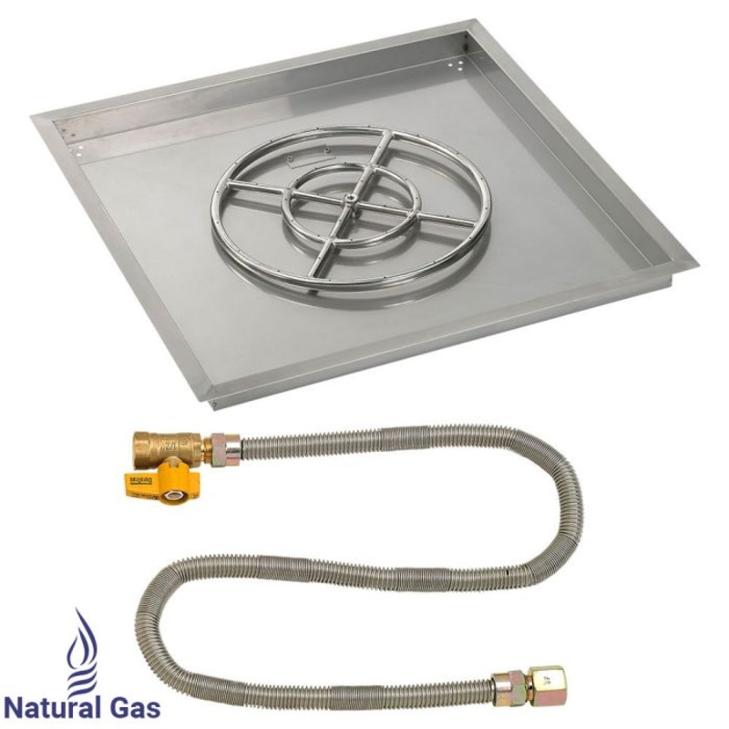 American Fire Glass 30″ Square Drop-In Pan with Match Light Kit (18″ Fire Pit Ring) – Natural Gas