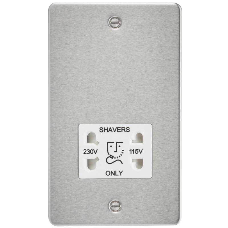 Flat Plate 115/230V dual voltage shaver socket – brushed chrome with white insert
