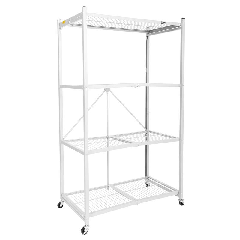 Origami 4 Tier Heavy Duty Folding Storage Rack w/ Wheels, White (Open Box)