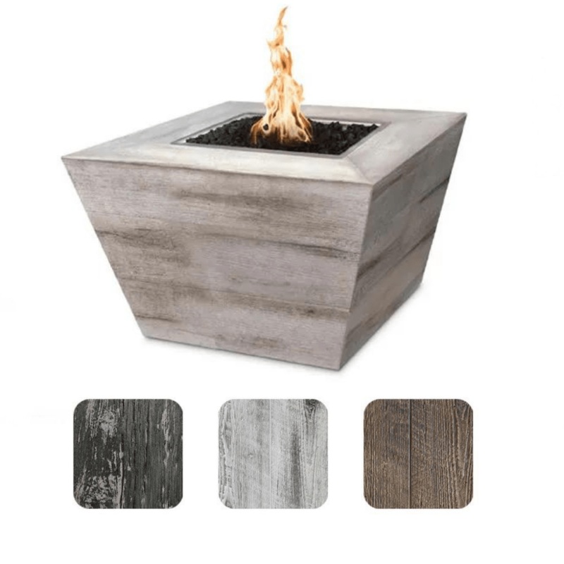 The Outdoor Plus – Plymouth GFRC Wood Grain 24″ tall Concrete Square Gas Fire Pit 36″ Match Lit Natural Gas Ebony