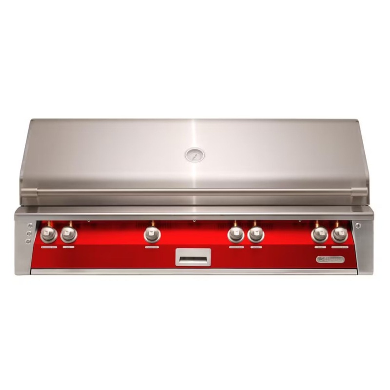 Alfresco 56″ Built-In Stainless Steel Gas Grill in Carmine Red with Rotisserie, Sear Zone & Smoker Drawer