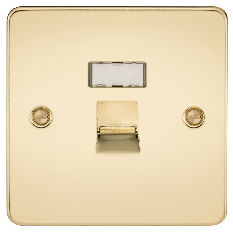 Flat Plate RJ45 network outlet – polished brass