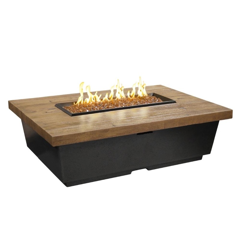 American Fyre Designs Contempo 52-Inch “Reclaimed Wood” Rectangular Gas Fire Pit Table French Barrel Oak Manual Ignition System Natural Gas
