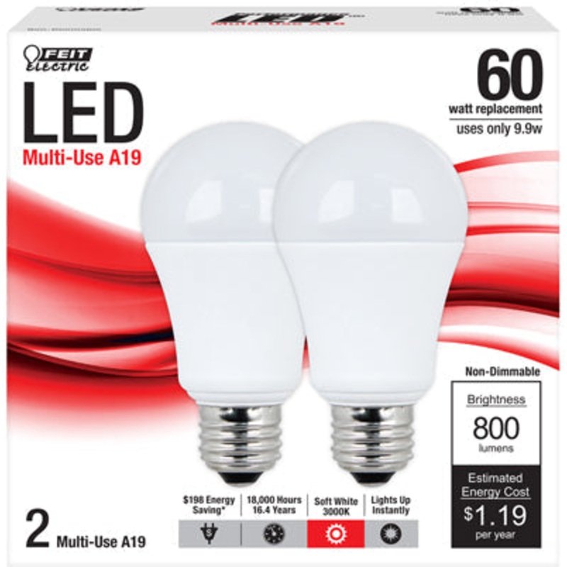2 PK A19 60WATT NON DIM LED BULB