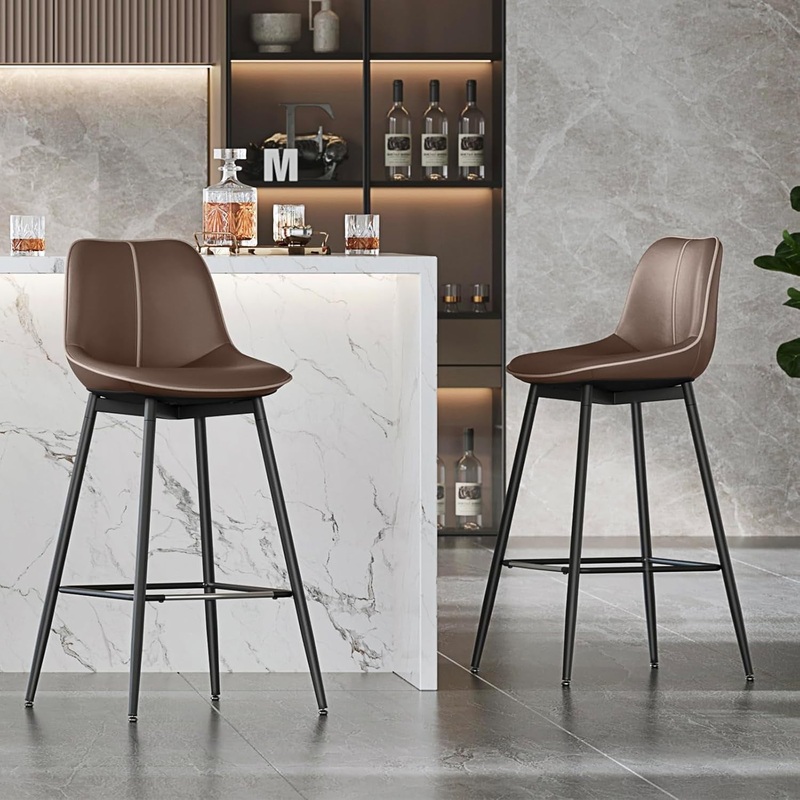 Bar Stools Set of 2, Bar Height Bar Stools with Back, Ergonomic Backrest, Synthetic Leather, Metal Legs, 28.7-Inch Tall Stools for Kitchen Island Home Bar, Coffee Brown ULBC888K02 Coffee Brown 28.7″ Bar Height