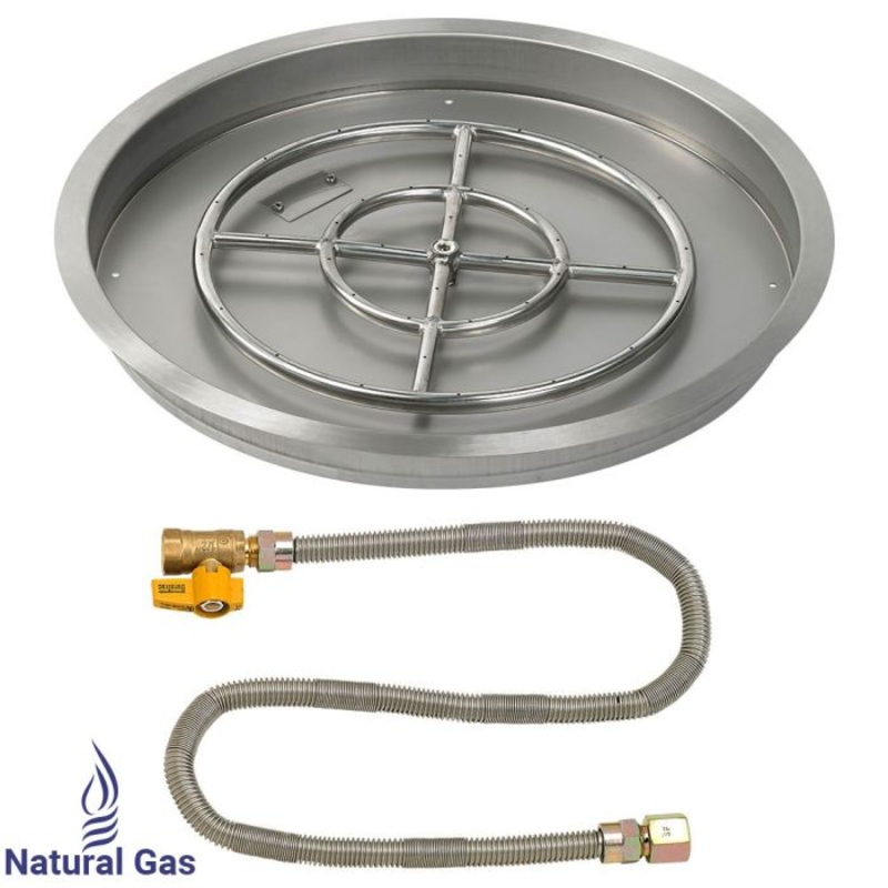 American Fireglass 25″ Round Drop-In Pan with Match Light Kit (18″ Fire Pit Ring) – Natural Gas