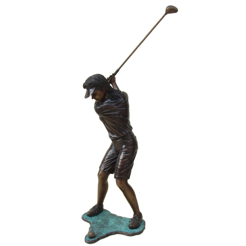 Brass Baron Girl Golfer Garden Statue