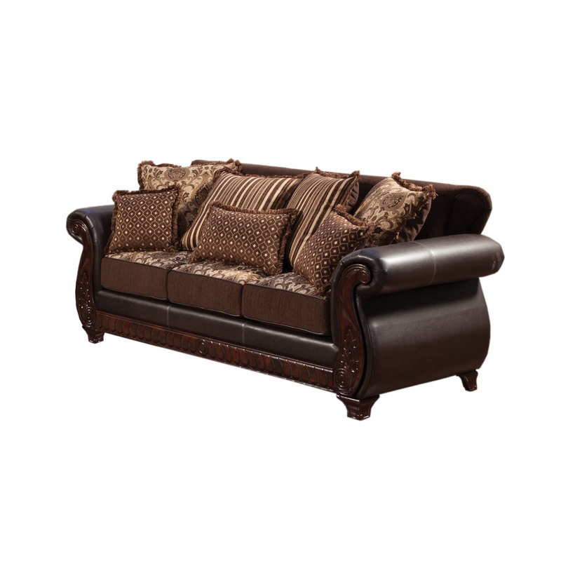 Drala Traditional Faux Leather Sofa in Dark Brown