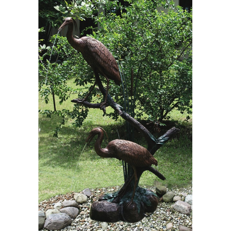 Brass Baron Grand Heron Pair Garden Sculpture