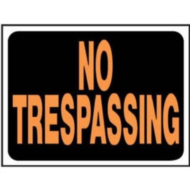 “No Trespassing” Sign, Hy-Glo Orange/ Black Plastic, 9 x 12-In.