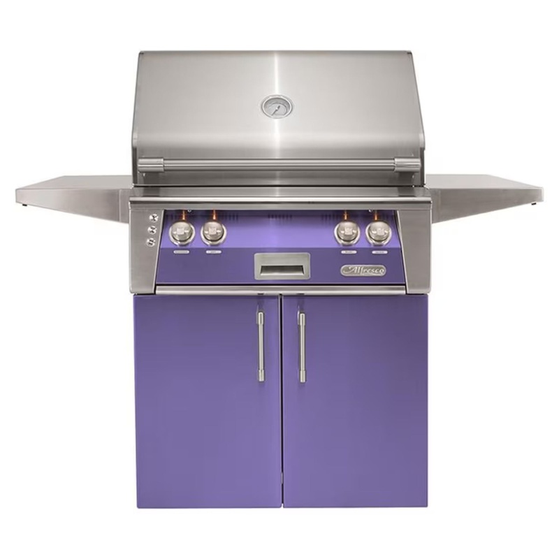 Alfresco 30-Inch Stainless Steel Freestanding Gas Grill w/ Rotisserie in Blue Lilac Propane