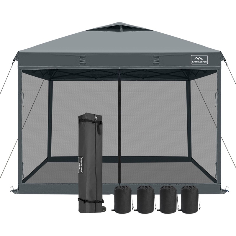KAMPKEEPER 10×10 Pop Up Canopy Tent with Netting, Outdoor Sun Shade, Dark Grey